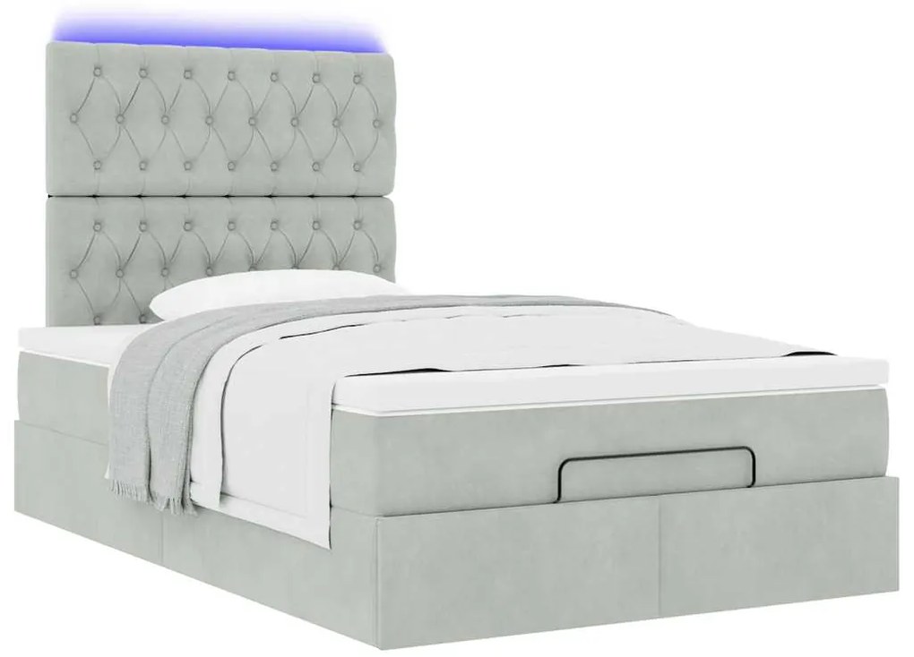 vidaXL Οθωμανικό κρεβάτι με στρώματα & LEDs Ανοιχτό γκρι Βελούδο