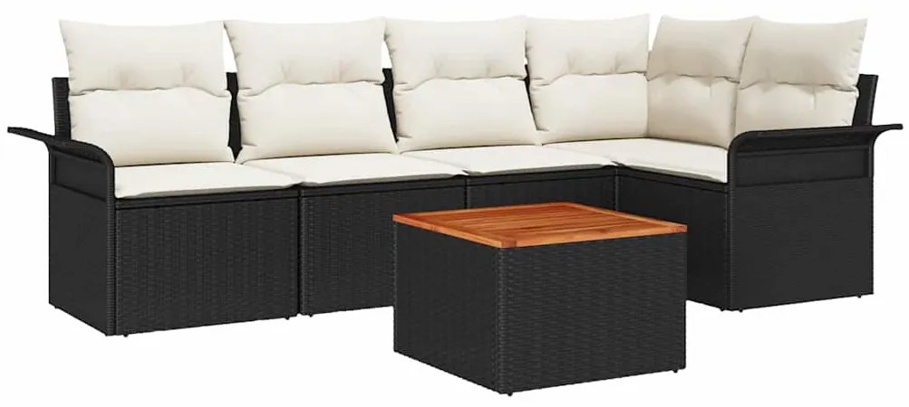 vidaXL Σετ Καναπέ Κήπου 6 pcs Μαύρο και Κρέμα συνθετικό ρατάν