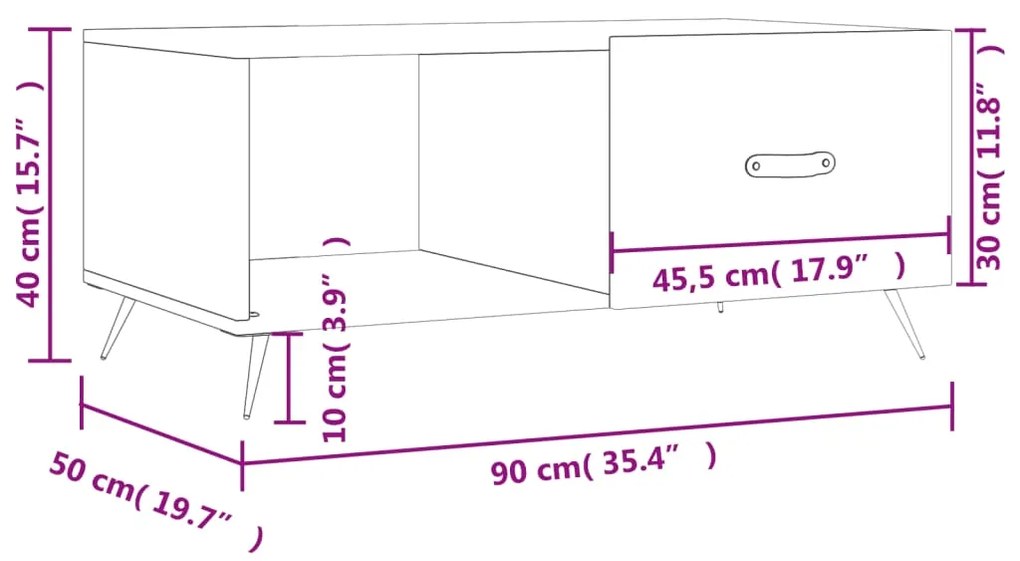 Τραπεζάκι Σαλονιού Γυαλ. Λευκό 90x50x40 εκ. Επεξεργ. Ξύλο - Λευκό