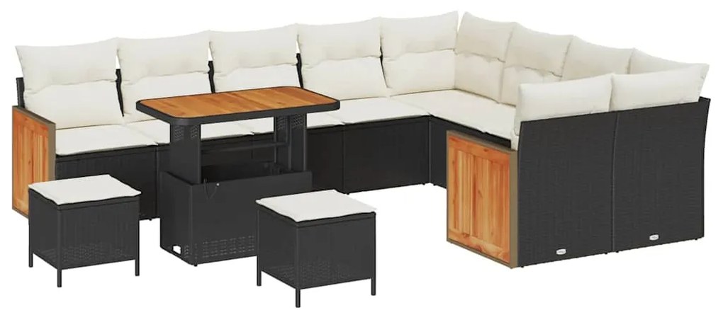 vidaXL Σετ Καναπέ Κήπου 12 pcs Μαύρο, Κρέμα 90 x 55 x 71 cm