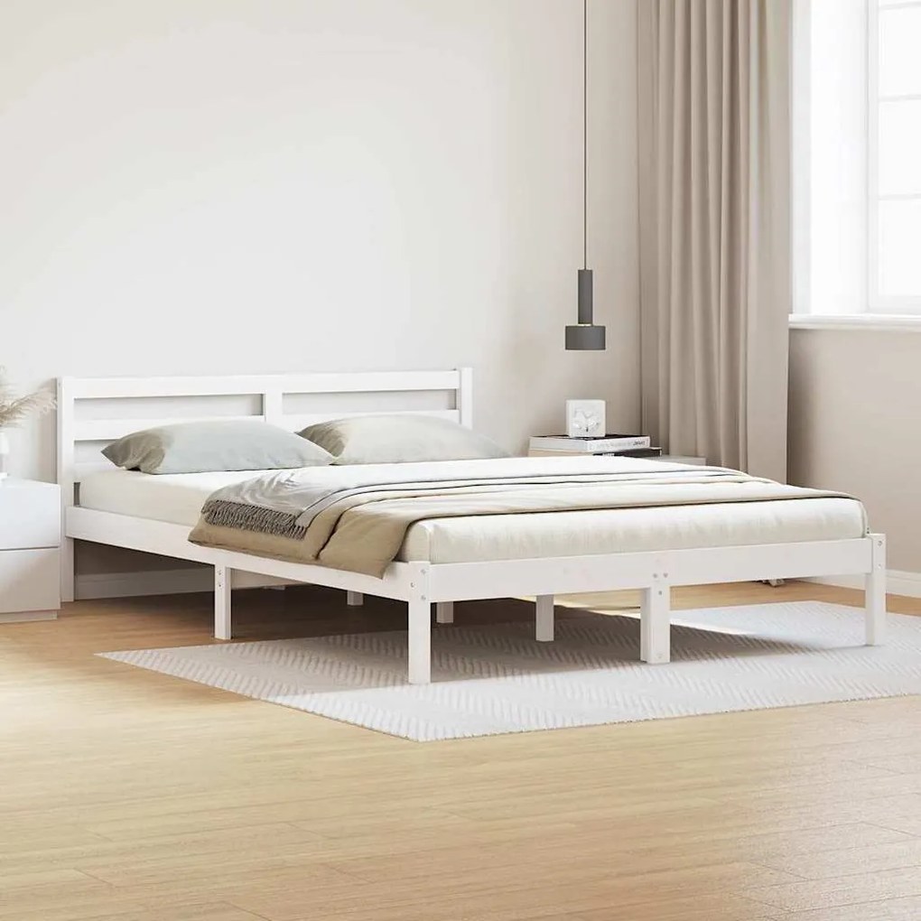 vidaXL Κρεβάτι με κεφαλάρι Λευκό 210 x 140 εκ Μασίφ ξύλο πεύκου