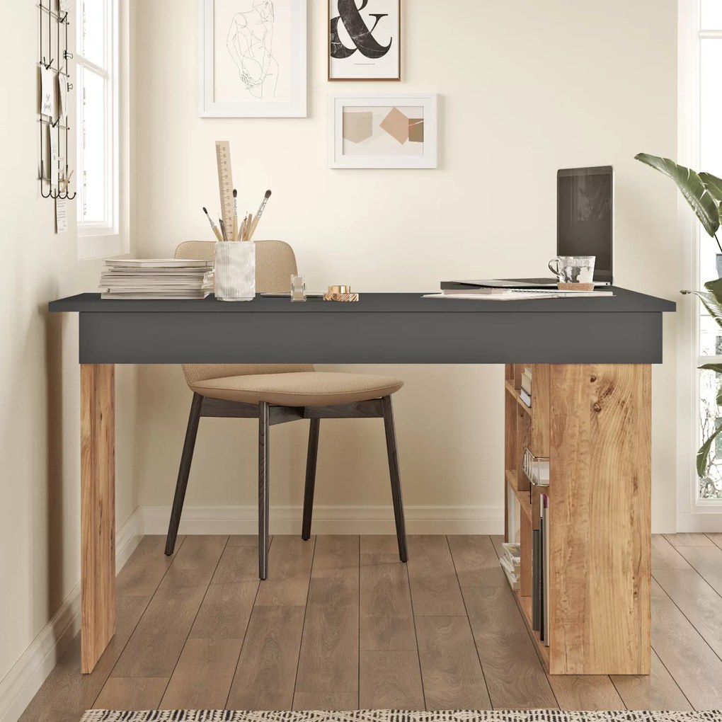 Γραφείο γωνιακό &quot;VIANA&quot; σε χρώμα atlantic pine/ανθρακί 115x120x72