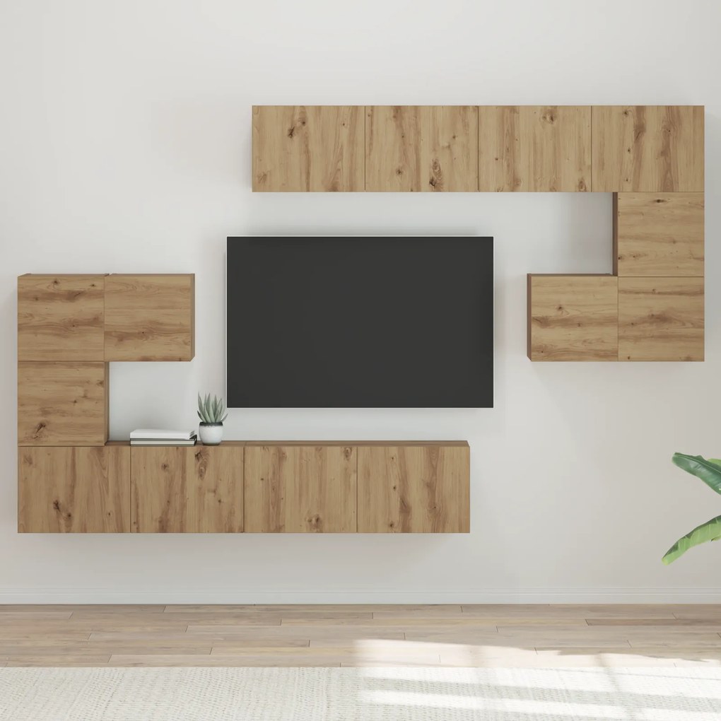 vidaXL Σετ επίπλου τηλεόρασης Επιτοίχιο 8 pcs Χειροποίητη δρυς