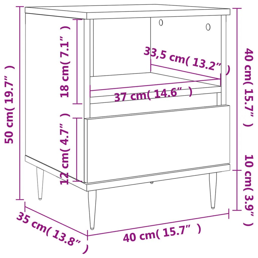 Κομοδίνο Γκρι Sonoma 40 x 35 x 50 εκ. από Επεξεργασμένο Ξύλο - Γκρι