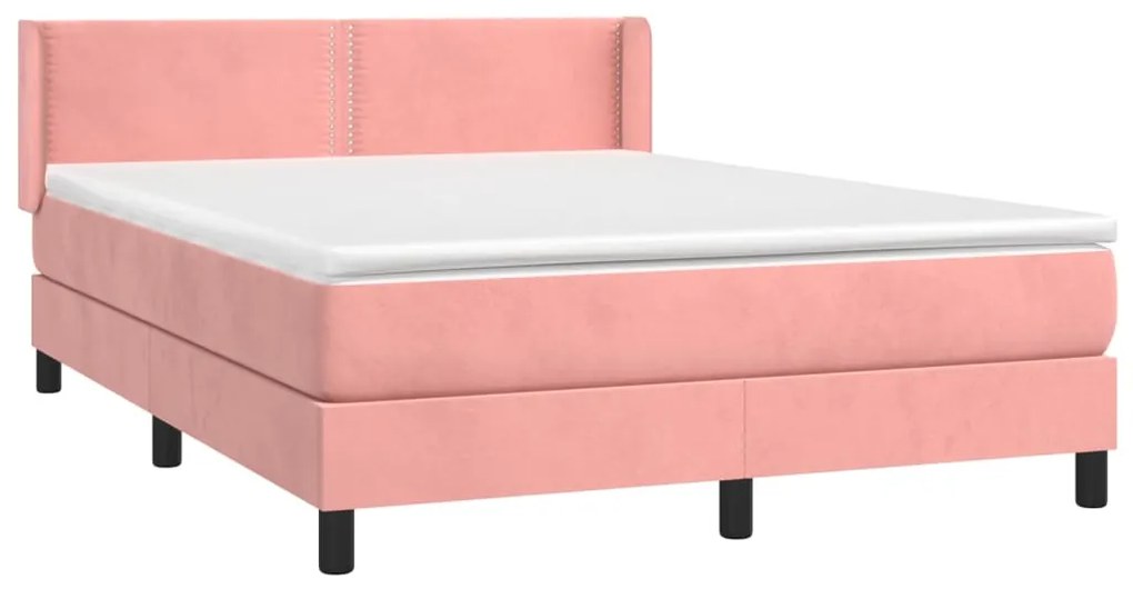 vidaXL Κρεβάτι Boxspring με Στρώμα Ροζ 140x190 εκ. Βελούδινο