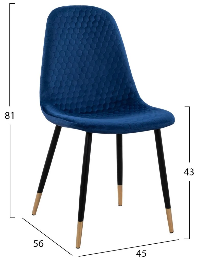 Σετ τραπεζαρίας ALIZA C11196.08 5 τμχ. από MDF TOP - Βελούδο Μπλέ & Μέταλλο Μαύρο 120x80x74 εκ.