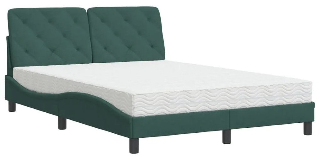 vidaXL Κρεβάτι με Στρώμα Σκούρο Πράσινο 140x200εκ. Βελούδινο
