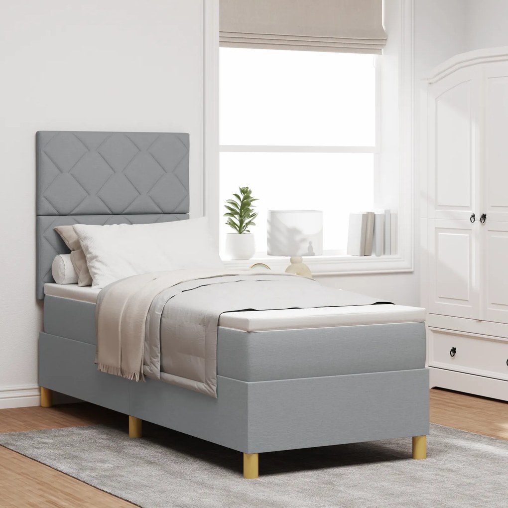 vidaXL Box Spring Bed με Στρώμα Ανοιχτό Γκρι 80x200 cm Ύφασμα