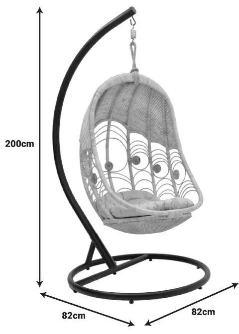 Κούνια Labreone rattan pe φυσική απόχρωση -μαύρο μέταλλο-μπεζ μαξιλάρι 82x82x200εκ 82x82x200 εκ.