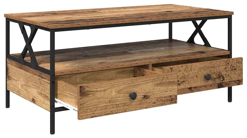 vidaXL Τραπεζάκι σαλονιού with Drawer Παλαιό ξύλο 100 x 51 x 45 cm
