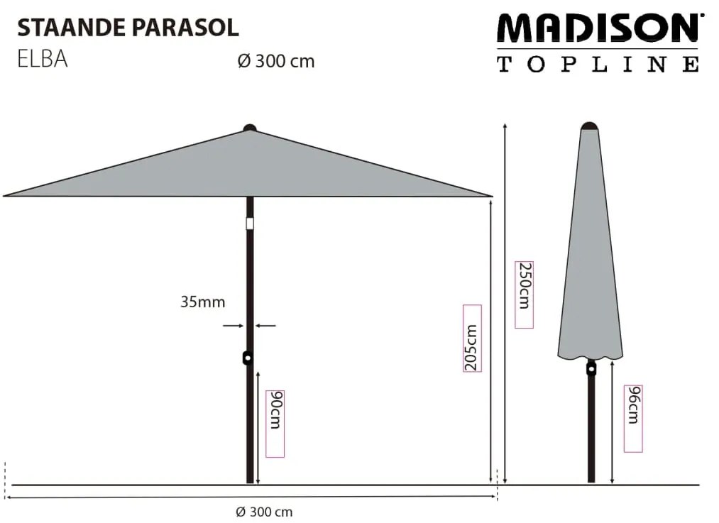 Madison Ομπρέλα Κήπου Elba Πράσινη 300 εκ.