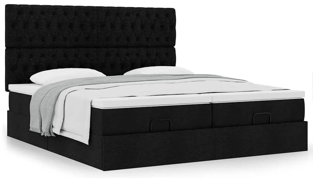 vidaXL Οθωμανικό Κρεβάτι με Στρώματα Μαύρο 200x200cm Ύφασμα