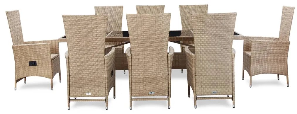 vidaXL Σετ Τραπεζαρίας Εξ. Χώρου 9 τεμ. Μπεζ Συνθ. Ρατάν με Μαξιλάρια