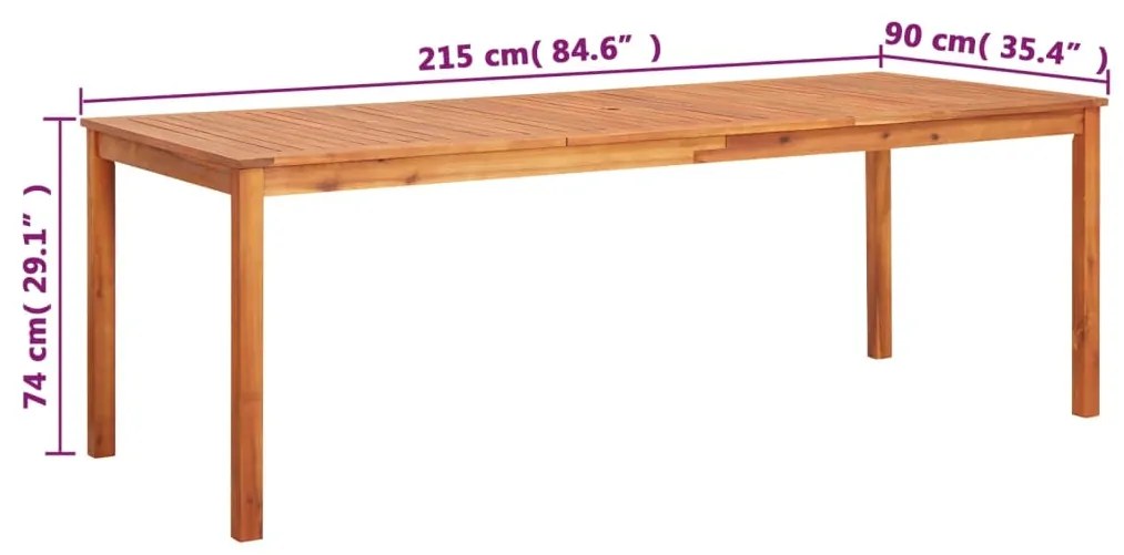 vidaXL Τραπέζι Κήπου 215 x 90 x 74 εκ. από Μασίφ Ξύλο Ακακίας