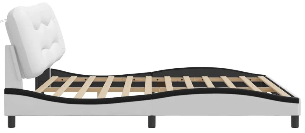 vidaXL Πλαίσιο κρεβατιού χωρίς Στρώμα Hvar Λευκό/Μαύρο 200x200εκ.Συνθ. Δέρμα