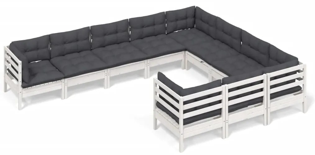 vidaXL Σαλόνι Κήπου Σετ 10 Τεμαχίων Λευκό από Ξύλο Πεύκου με Μαξιλάρια