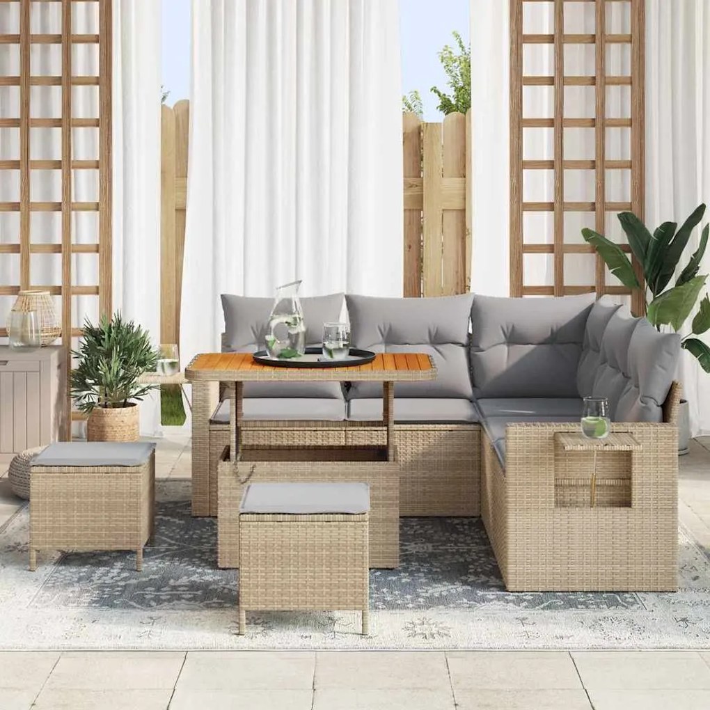 vidaXL Σετ Καναπέ Κήπου 8 pcs μπεζ και ανοιχτό γκρι 90 x 55 x 71 cm