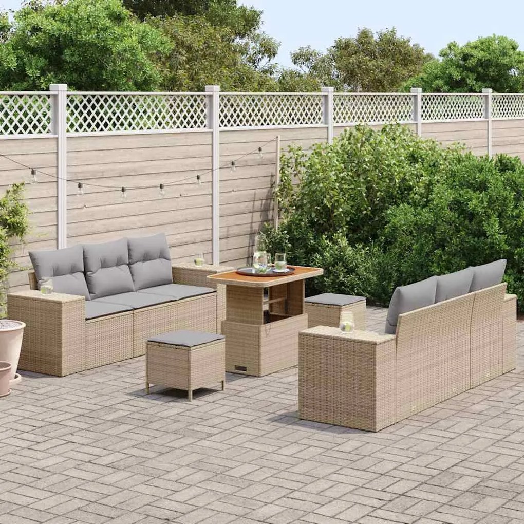 vidaXL Σετ Καναπέ Κήπου με αποθήκευση 9 pcs Μπεζ Πολυ ράταν