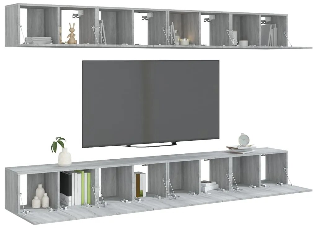 vidaXL Έπιπλα Τηλεόρασης 8 τεμ. Γκρι Sonoma 60x30x30 εκ. Επεξεργ. Ξύλο
