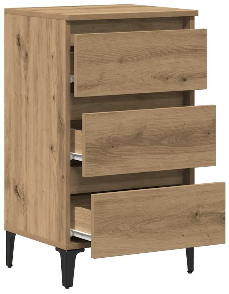 vidaXL Ντουλάπι κρεβατιού με μεταλλικά πόδια Artisan Oak 40x35x69 cm