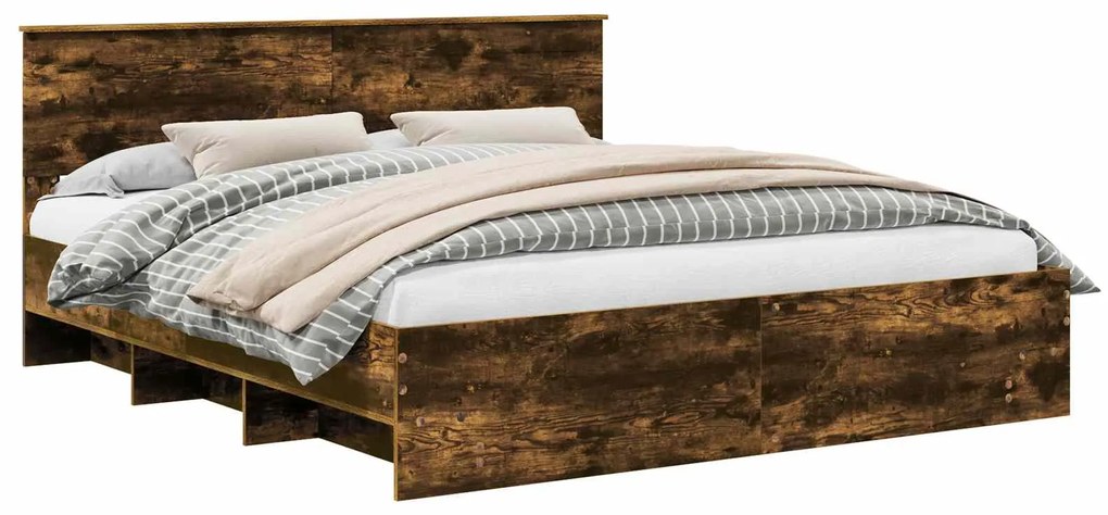 vidaXL Σκελετός Κρεβατιού με κεφαλάρι Καπνιστό Δρύς 200 x 200 cm