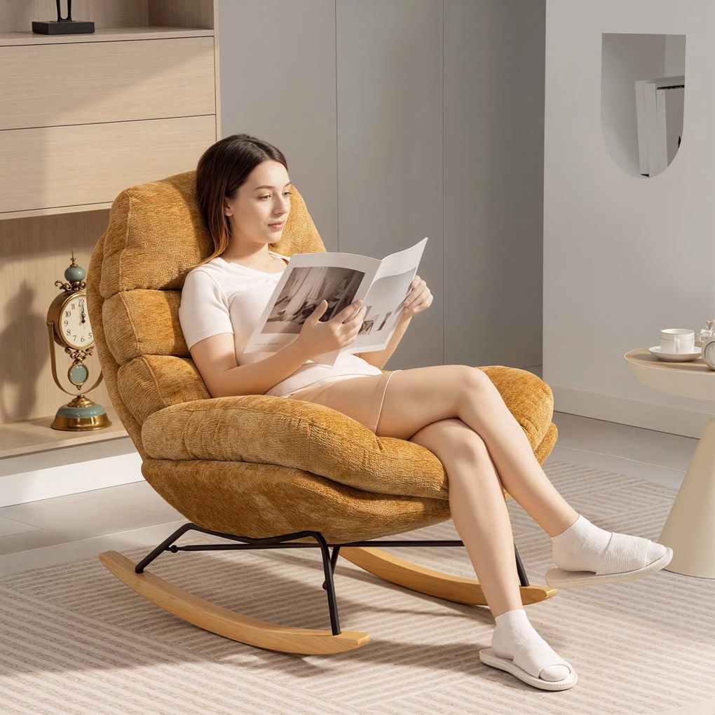 HOMCOM Γεμιστη πολυθρόνα με ατσάλινα πόδια και ξύλινες βάσεις, Κίτρινο