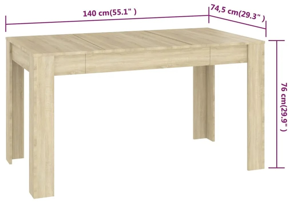 Τραπεζαρία Sonoma Δρυς 140 x 74,5 x 76 εκ. Επεξεργασμένο Ξύλο - Καφέ