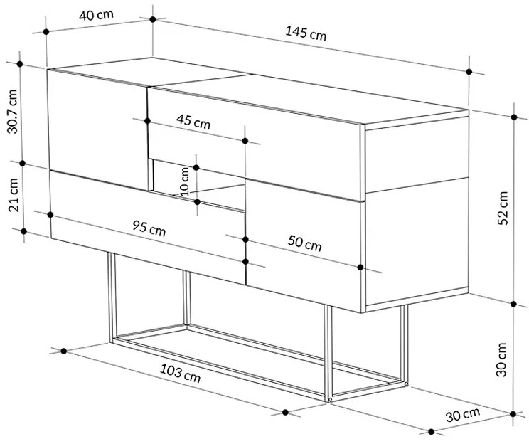 Artekko Eros Mocha Μπουφές MDF/Μέταλλο Γκρι/Λευκό (145x40x82)cm