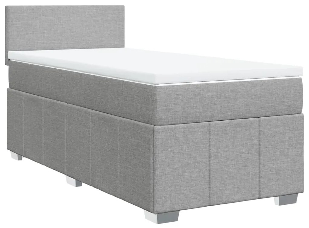 vidaXL Κρεβάτι Boxspring με Στρώμα Ανοιχτό Γκρι 90x190 εκ. Υφασμάτινο