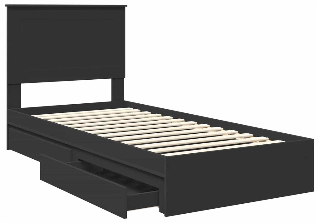 vidaXL Κρεβάτι Αποθήκης Μαύρο 90 x 190 cm Επεξεργασμένο ξύλο