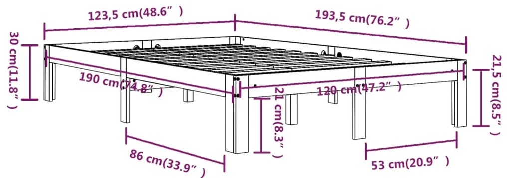 ΠΛΑΙΣΙΟ ΚΡΕΒΑΤΙΟΥ 120 X 190 ΕΚ. ΑΠΟ ΜΑΣΙΦ ΞΥΛΟ 4FT SMALL DOUBLE 810335