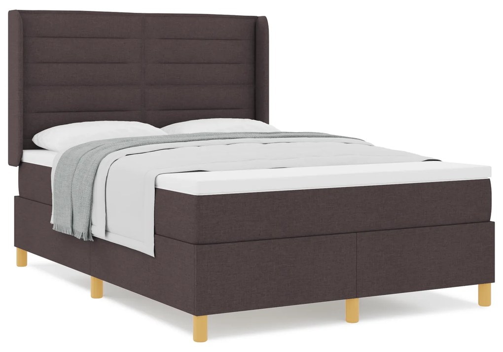 vidaXL κρεβάτι Box Spring με στρώμα Σκούρο καφέ 140x190 εκ. Υφασμάτινο