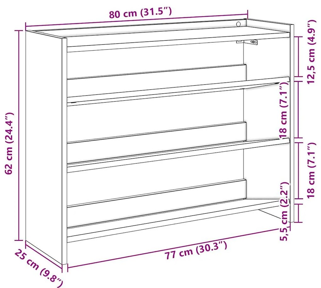 Ράφι παπουτσιών Λευκό 80x25x62 cm Κατασκευασμένο ξύλο - Λευκό