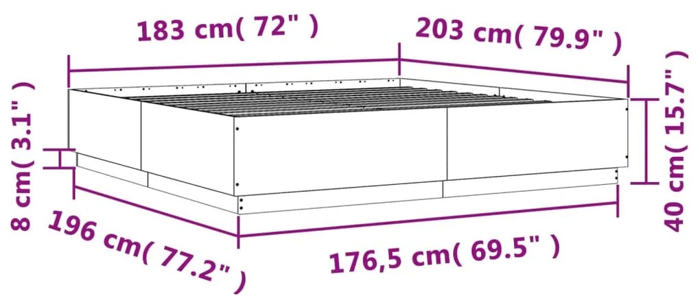 Πλαίσιο Κρεβατιού Μαύρο 180 x 200 εκ. από Επεξεργασμένο Ξύλο - Μαύρο