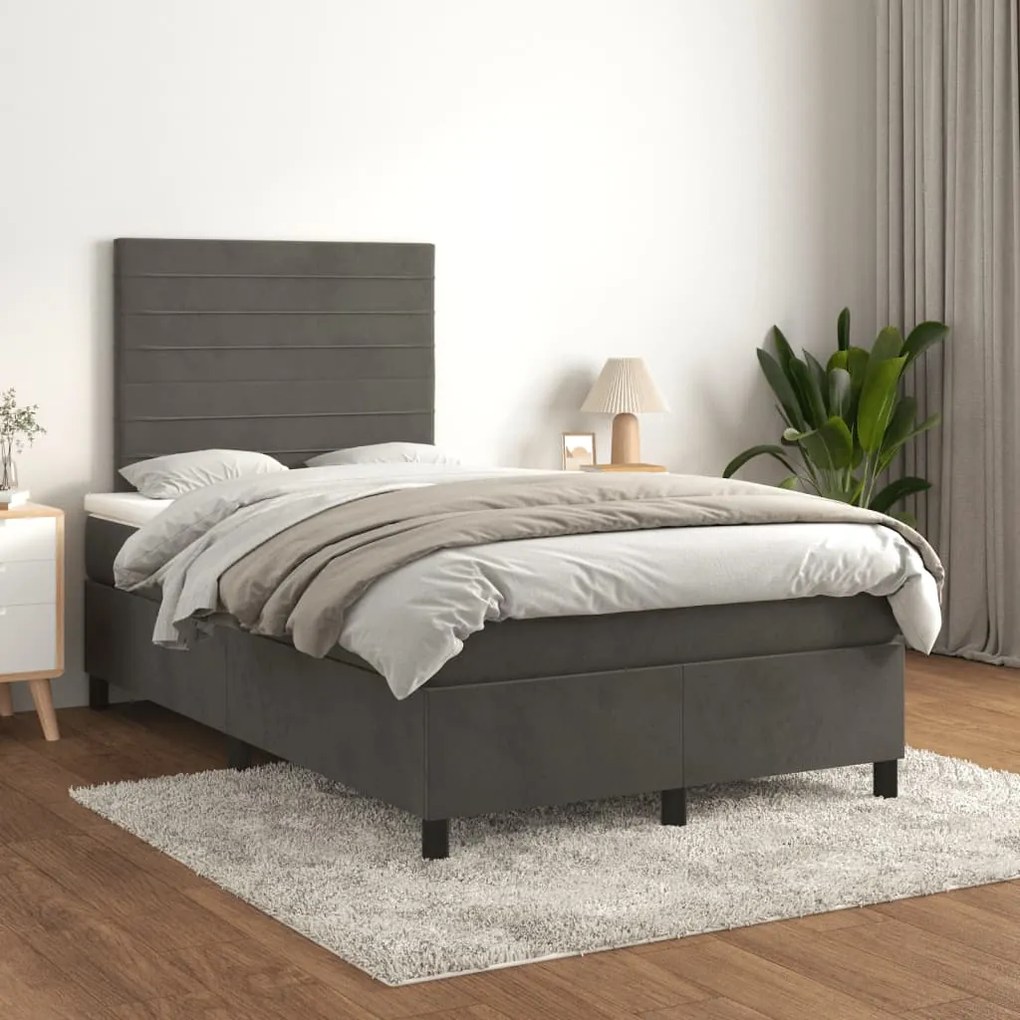 vidaXL Κρεβάτι Boxspring με Στρώμα Σκούρο Γκρι 120x190 εκ. Βελούδινο