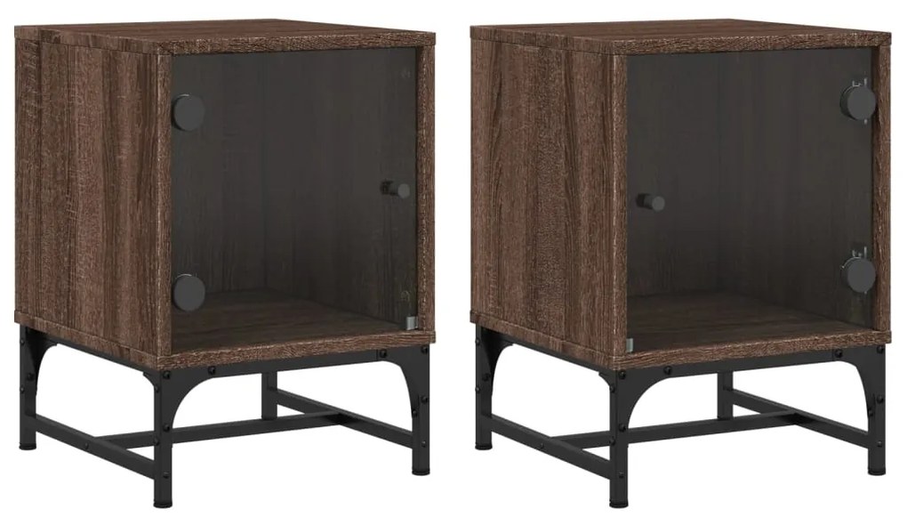 vidaXL Κομοδίνα 2 τεμ. Καφέ Δρυς 35x37x50 εκ. με Γυάλινες Πόρτες