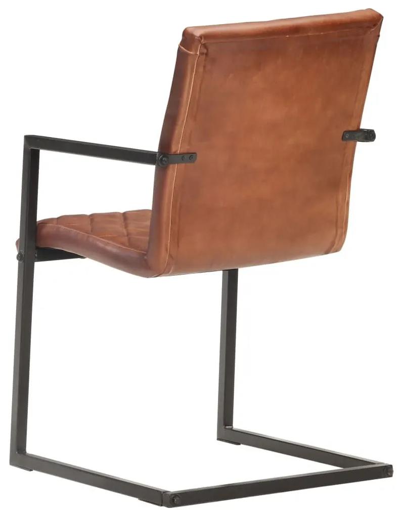 Καρέκλες Τραπεζαρίας «Πρόβολος» 6 τεμ. Καφέ από Γνήσιο Δέρμα - Καφέ