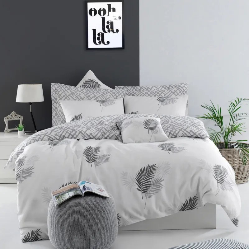 Σετ κλινοσκεπασμάτων Eponj Home 143EPJ4809, 65% βαμβάκι, 35% πολυεστέρας, 3 τεμάχια, Κουβέρτα 200x220 cm, 2 μαξιλαροθήκες 50x70 cm, Γκρι/λευκό