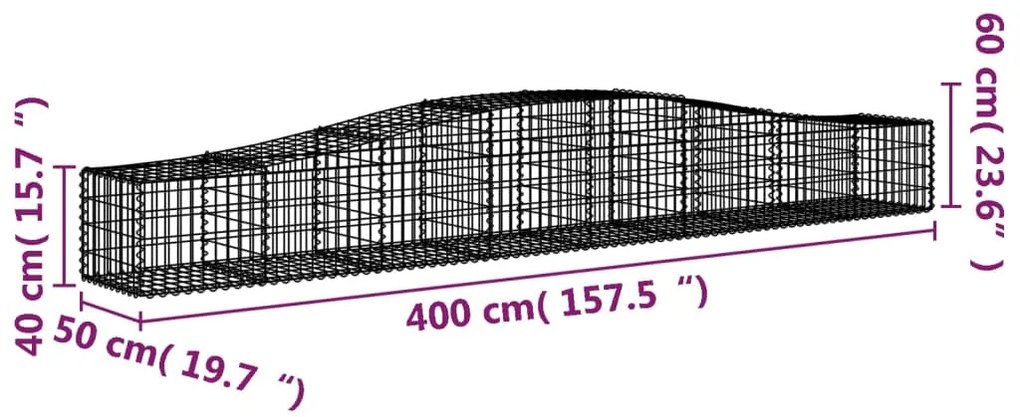 Συρματοκιβώτιο Τοξωτό 400x50x40/60εκ. από Γαλβανισμένο Χάλυβα - Ασήμι