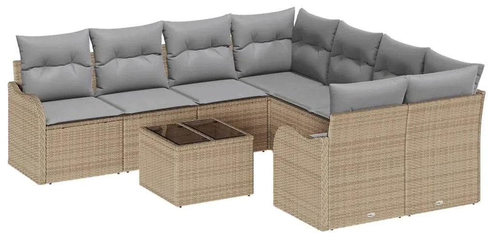 vidaXL Σετ Καναπέ Κήπου 9 pcs Μπεζ 55 x 55 x 37 εκ Πολυ ράταν