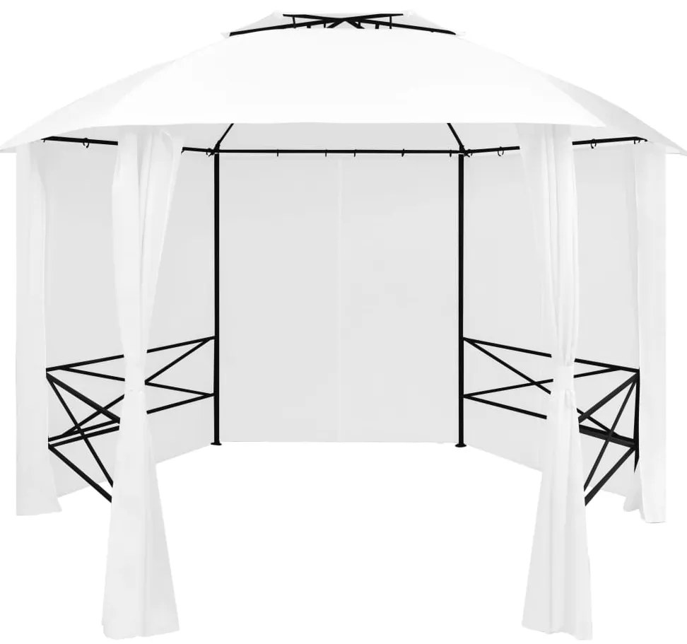 vidaXL Κιόσκι Κήπου με Κουρτίνες Λευκό 360 x 312 x 265 εκ. 180 γρ/μ²
