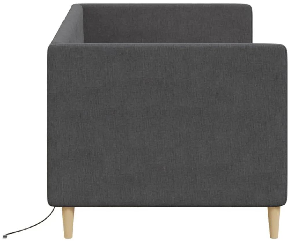 Καναπές Κρεβάτι με Στρώμα &amp; USB Σκούρο Γκρι 90 x 200 εκ. Υφασμ. - Γκρι