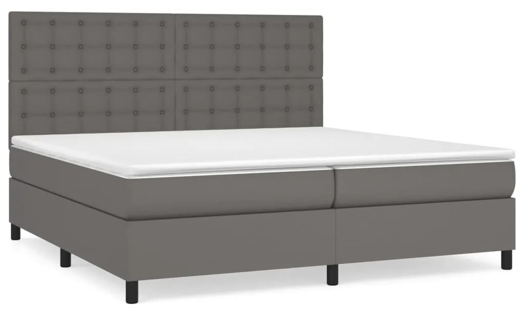 Κρεβάτι Boxspring με Στρώμα Γκρι 200x200 εκ. Συνθετικό Δέρμα - Γκρι