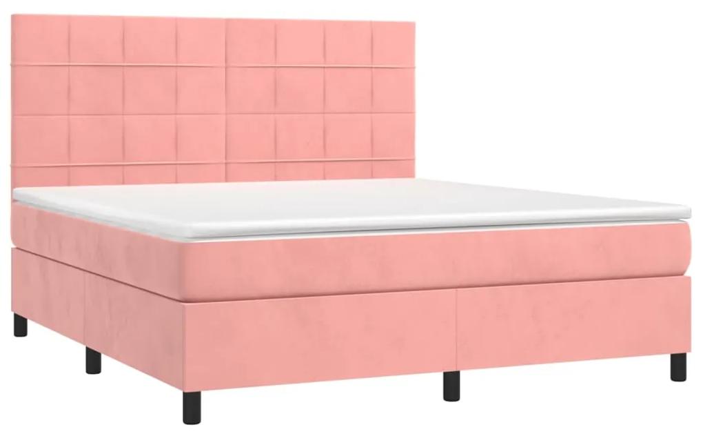 vidaXL Κρεβάτι Boxspring με Στρώμα & LED Ροζ 160x200 εκ. Βελούδινο