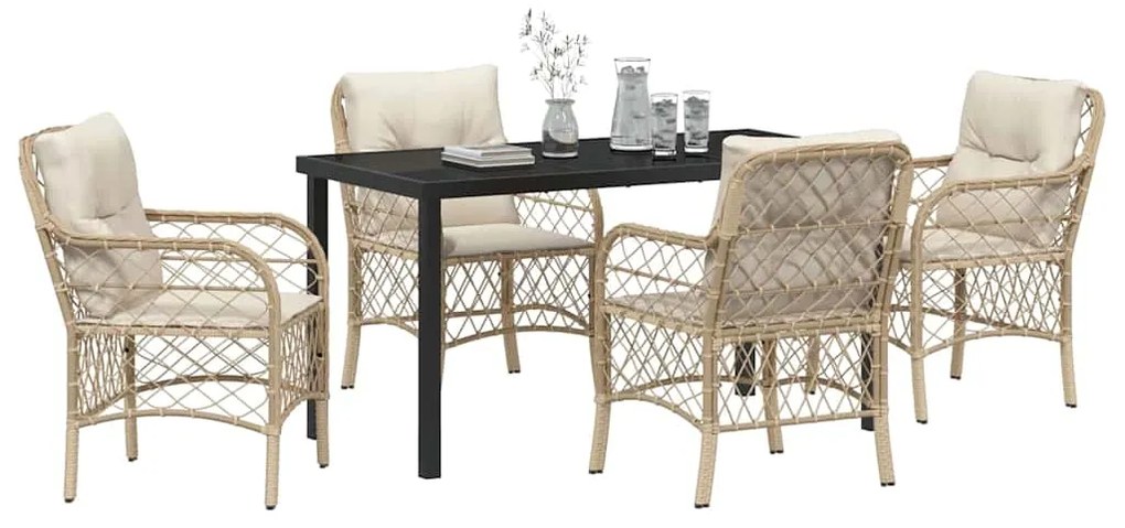 vidaXL Σέτ φαγητού για κήπο με μαξιλάρι 5 pcs Μπεζ συνθετικό ρατάν