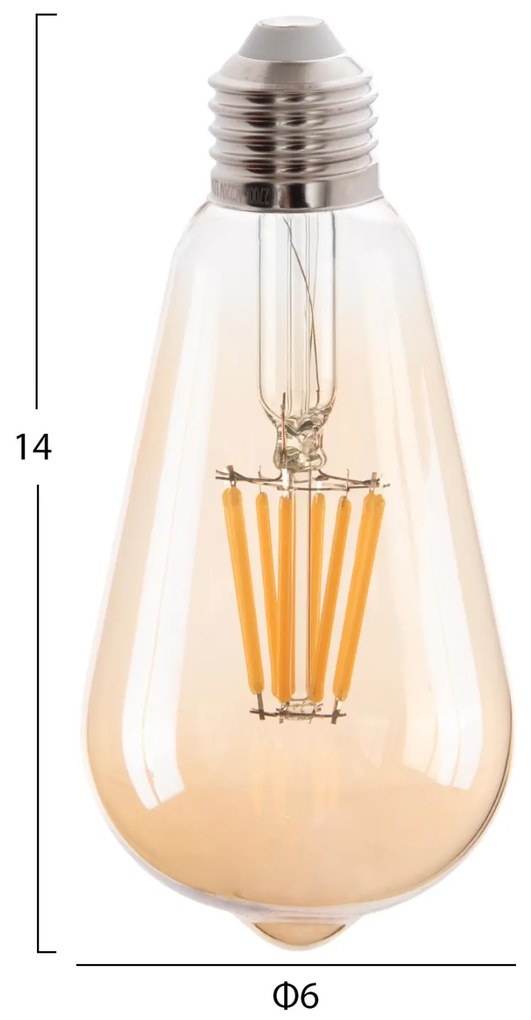 ΛΑΜΠΤΗΡΑΣ  LED FILAMENT 8W E27 DIMMABLE 3000K GOLD 6x6x14 εκ.