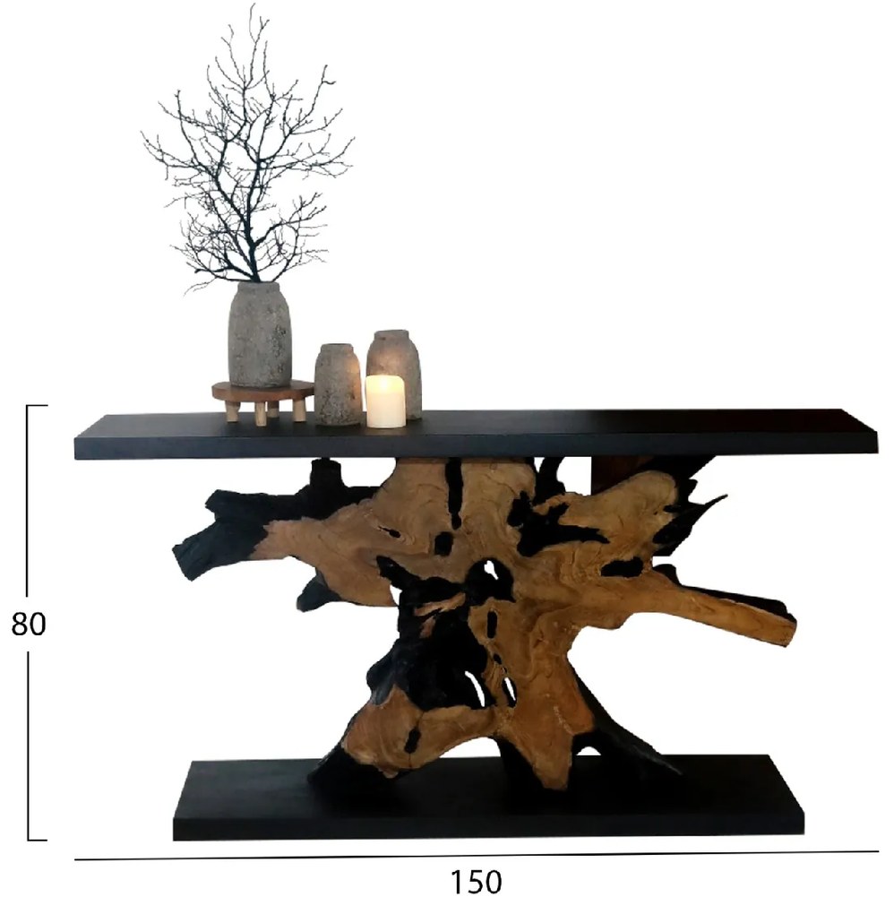 ΚΟΝΣΟΛΑ HM9356 ΑΠΟ ΜΑΣΙΦ ΞΥΛΟ ΤEAK ΦΥΣΙΚΟ - ΜΑΥΡΟ 150X40X80YΕΚ.