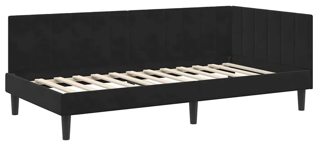 vidaXL Κρεβάτι γωνίας με στρώμα με στρώμα 2 pcs Μαύρο Βελούδο