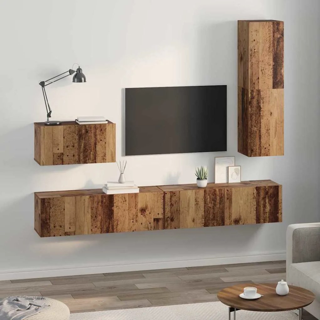 vidaXL Τηλεοπτική Κάβα Τοίχου 4 pcs Παλαιό ξύλο Μέγεθος: Μεσαίο