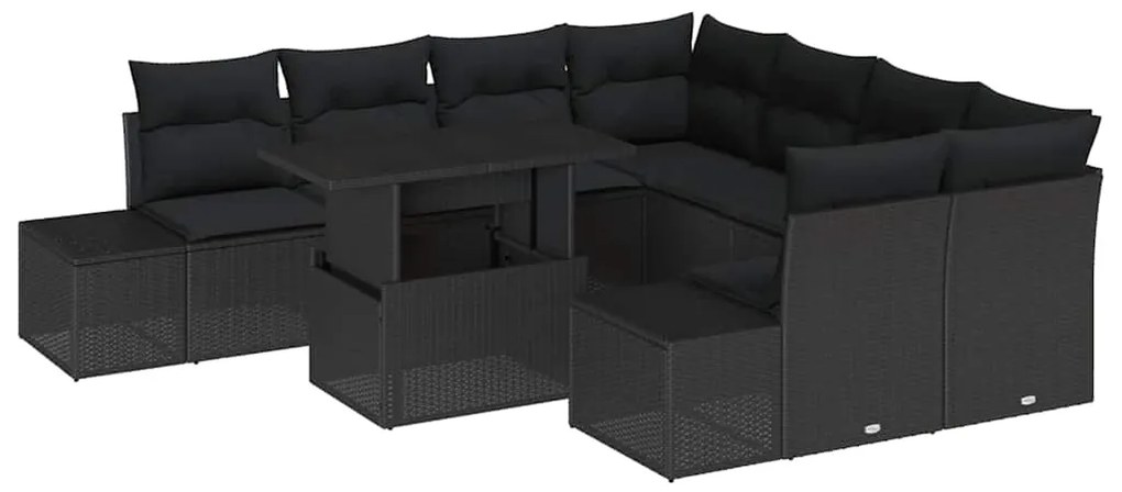 vidaXL Σετ Καναπέ Κήπου με μαξιλάρι 9 pcs Μαύρο 100 x 55 x 73 εκ